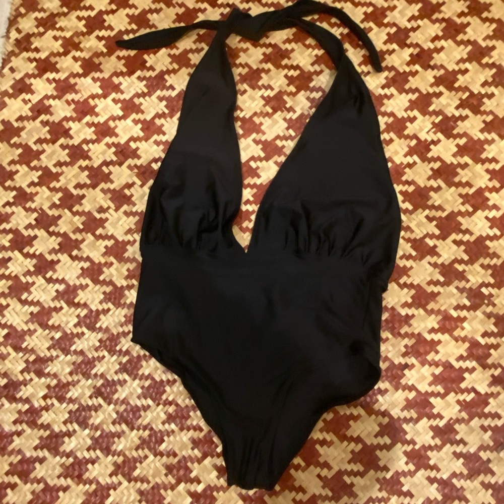 American Apparel Black Halter  One Piece Bathing Suit